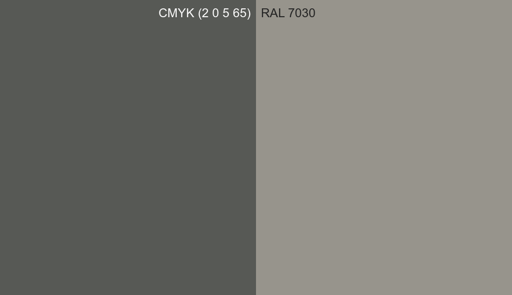 CMYK Color CMYK (2 0 5 65) vs RAL 7030 side by side comparison CMYK Color CMYK (2 0 5 65) vs RAL 7030 side by side comparison