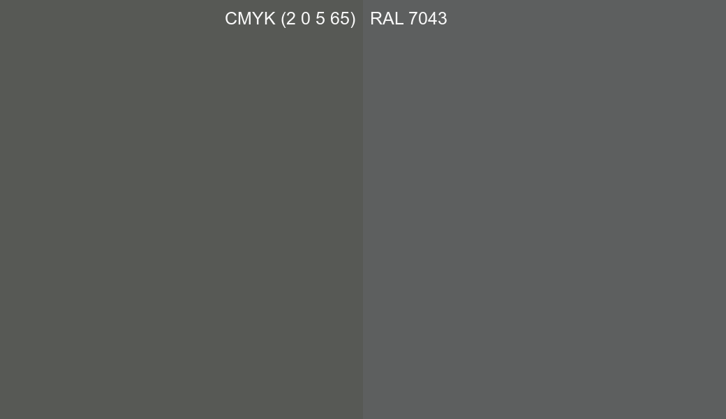 CMYK Color CMYK (2 0 5 65) vs RAL 7043 side by side comparison CMYK Color CMYK (2 0 5 65) vs RAL 7043 side by side comparison