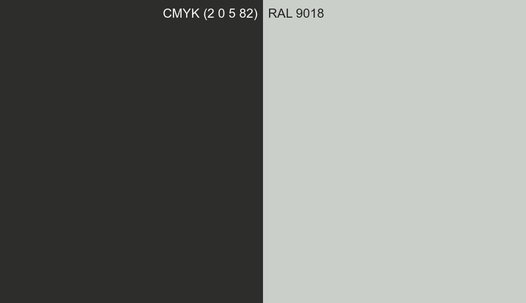 CMYK Color CMYK (2 0 5 82) vs RAL 9018 side by side comparison CMYK Color CMYK (2 0 5 82) vs RAL 9018 side by side comparison