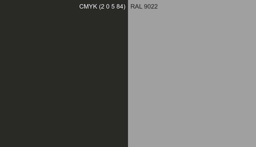 CMYK Color CMYK (2 0 5 84) vs RAL 9022 side by side comparison CMYK Color CMYK (2 0 5 84) vs RAL 9022 side by side comparison