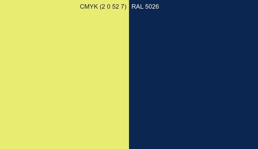 CMYK Color CMYK (2 0 52 7) vs RAL 5026 side by side comparison CMYK Color CMYK (2 0 52 7) vs RAL 5026 side by side comparison