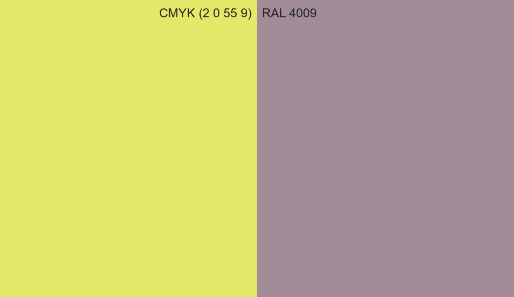 CMYK Color CMYK (2 0 55 9) vs RAL 4009 side by side comparison CMYK Color CMYK (2 0 55 9) vs RAL 4009 side by side comparison