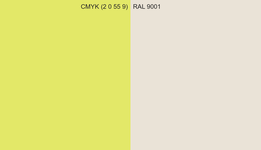 CMYK Color CMYK (2 0 55 9) vs RAL 9001 side by side comparison CMYK Color CMYK (2 0 55 9) vs RAL 9001 side by side comparison