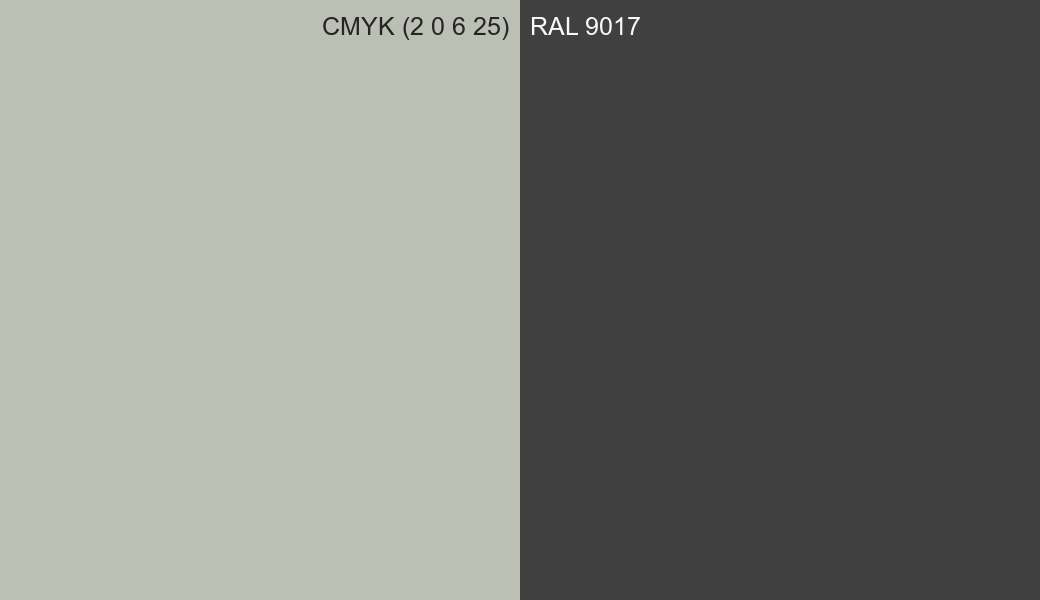 CMYK Color CMYK (2 0 6 25) vs RAL 9017 side by side comparison CMYK Color CMYK (2 0 6 25) vs RAL 9017 side by side comparison
