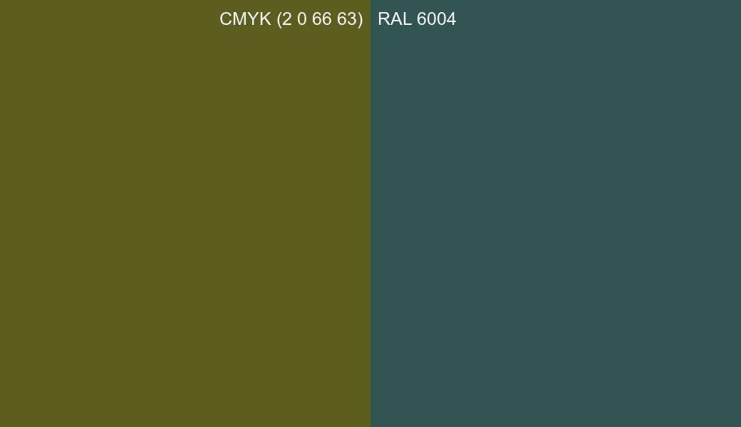 CMYK Color CMYK (2 0 66 63) vs RAL 6004 side by side comparison CMYK Color CMYK (2 0 66 63) vs RAL 6004 side by side comparison