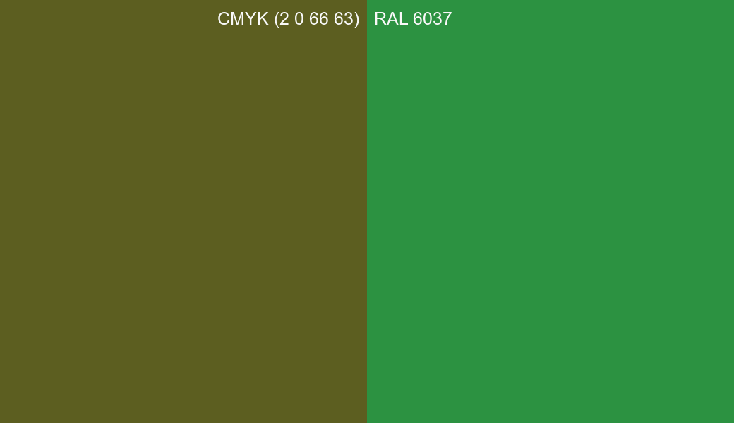 CMYK Color CMYK (2 0 66 63) vs RAL 6037 side by side comparison CMYK Color CMYK (2 0 66 63) vs RAL 6037 side by side comparison