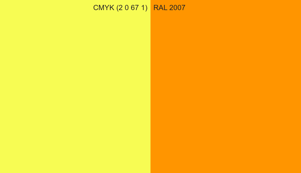CMYK Color CMYK (2 0 67 1) vs RAL 2007 side by side comparison CMYK Color CMYK (2 0 67 1) vs RAL 2007 side by side comparison