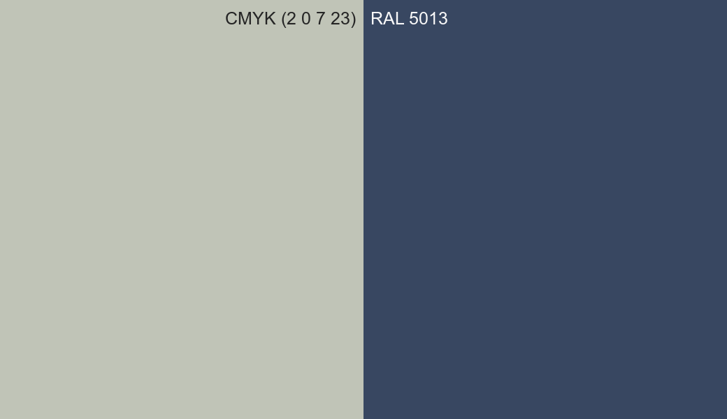 CMYK Color CMYK (2 0 7 23) vs RAL 5013 side by side comparison CMYK Color CMYK (2 0 7 23) vs RAL 5013 side by side comparison