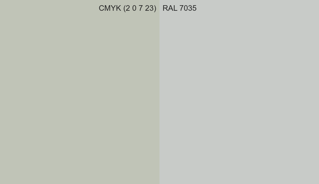 CMYK Color CMYK (2 0 7 23) vs RAL 7035 side by side comparison CMYK Color CMYK (2 0 7 23) vs RAL 7035 side by side comparison