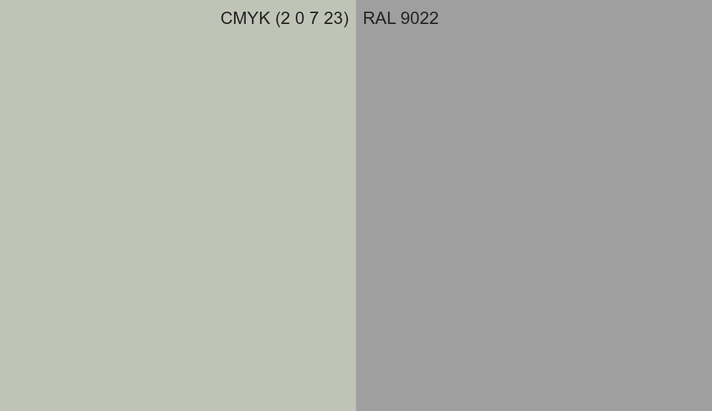 CMYK Color CMYK (2 0 7 23) vs RAL 9022 side by side comparison CMYK Color CMYK (2 0 7 23) vs RAL 9022 side by side comparison
