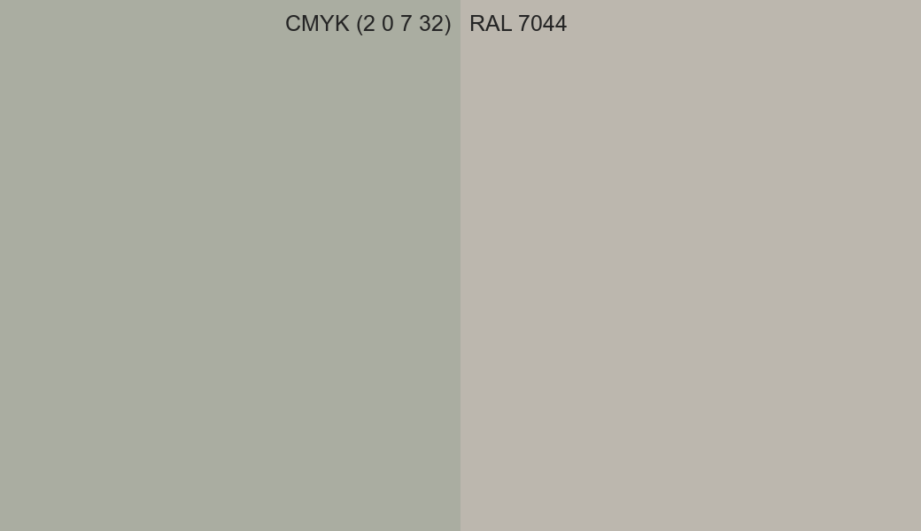 CMYK Color CMYK (2 0 7 32) vs RAL 7044 side by side comparison CMYK Color CMYK (2 0 7 32) vs RAL 7044 side by side comparison