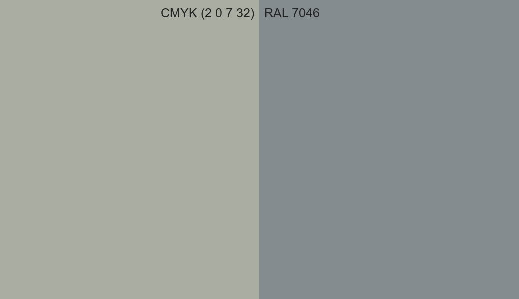 CMYK Color CMYK (2 0 7 32) vs RAL 7046 side by side comparison CMYK Color CMYK (2 0 7 32) vs RAL 7046 side by side comparison