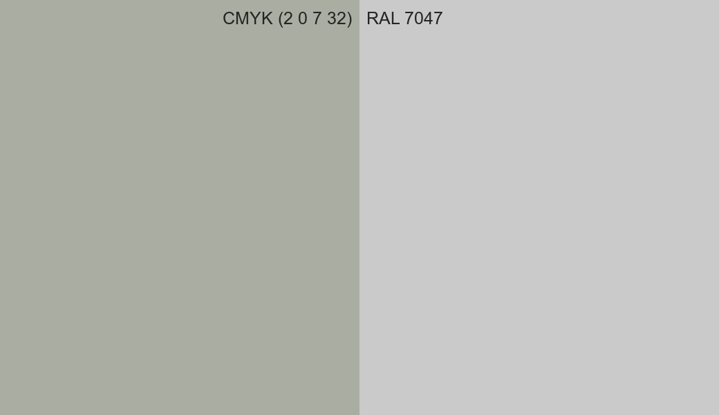 CMYK Color CMYK (2 0 7 32) vs RAL 7047 side by side comparison CMYK Color CMYK (2 0 7 32) vs RAL 7047 side by side comparison