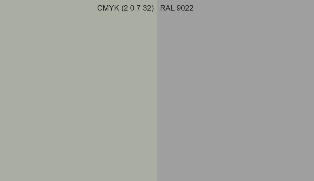 CMYK Color CMYK (2 0 7 32) vs RAL 9022 side by side comparison CMYK Color CMYK (2 0 7 32) vs RAL 9022 side by side comparison
