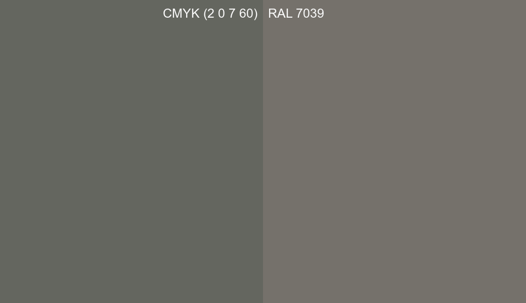 CMYK Color CMYK (2 0 7 60) vs RAL 7039 side by side comparison CMYK Color CMYK (2 0 7 60) vs RAL 7039 side by side comparison