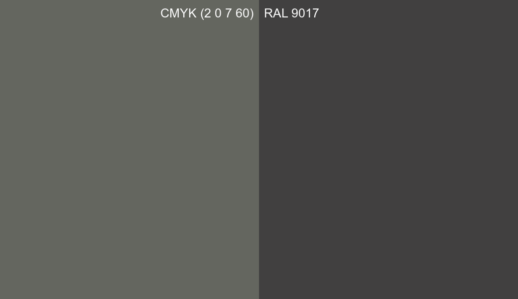 CMYK Color CMYK (2 0 7 60) vs RAL 9017 side by side comparison CMYK Color CMYK (2 0 7 60) vs RAL 9017 side by side comparison