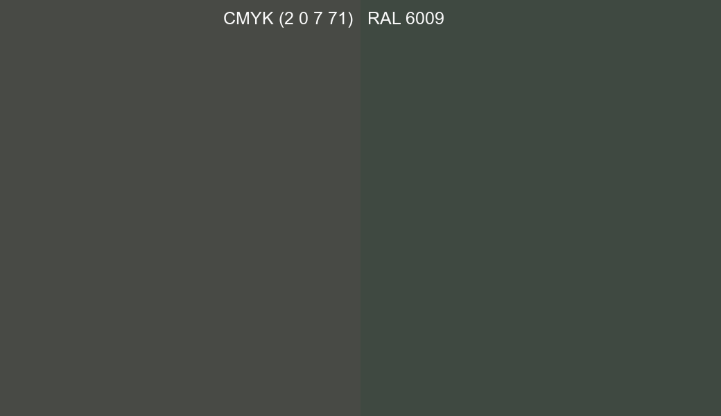 CMYK Color CMYK (2 0 7 71) vs RAL 6009 side by side comparison CMYK Color CMYK (2 0 7 71) vs RAL 6009 side by side comparison