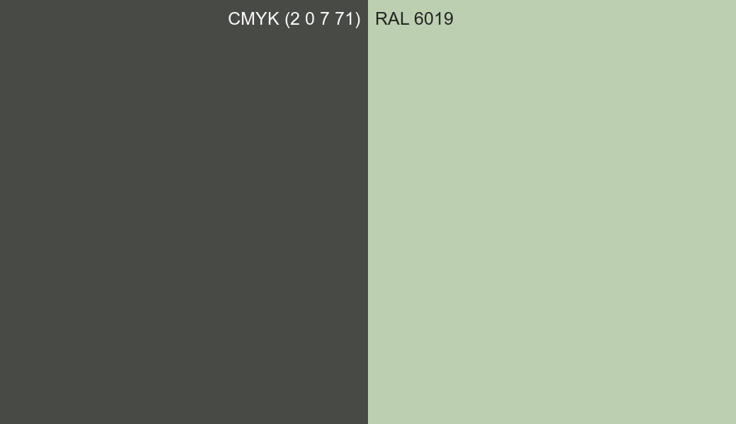 CMYK Color CMYK (2 0 7 71) vs RAL 6019 side by side comparison CMYK Color CMYK (2 0 7 71) vs RAL 6019 side by side comparison