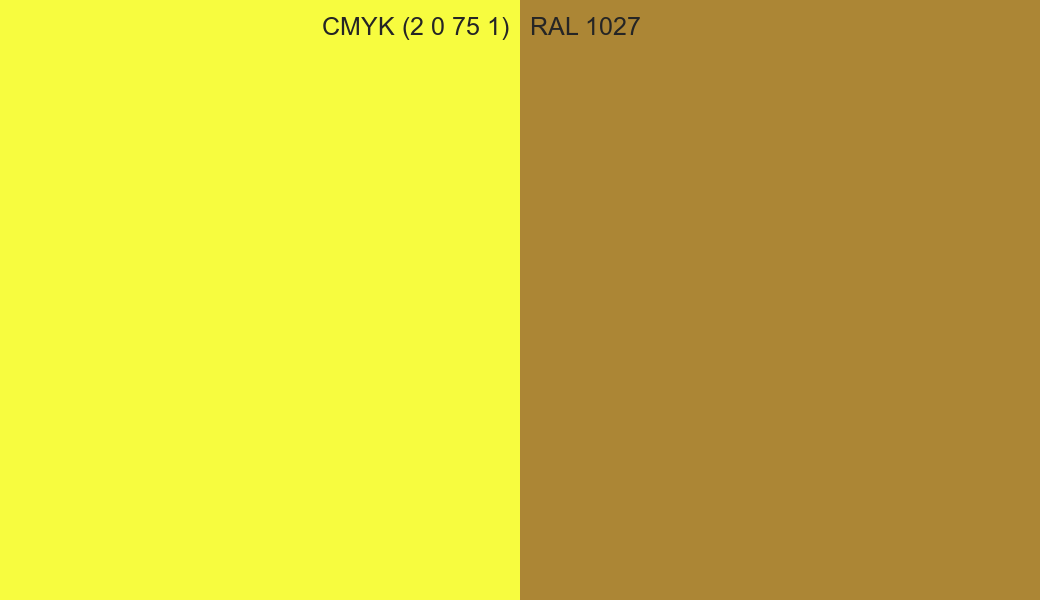 CMYK Color CMYK (2 0 75 1) vs RAL 1027 side by side comparison CMYK Color CMYK (2 0 75 1) vs RAL 1027 side by side comparison