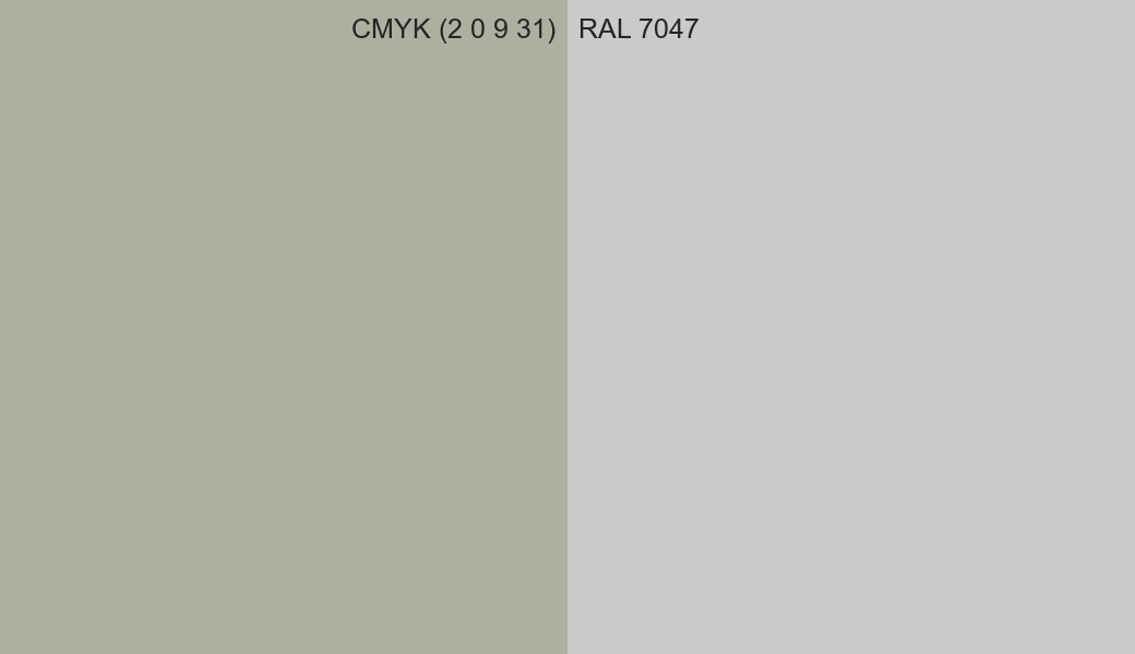 CMYK Color CMYK (2 0 9 31) vs RAL 7047 side by side comparison CMYK Color CMYK (2 0 9 31) vs RAL 7047 side by side comparison