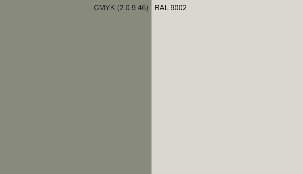 CMYK Color CMYK (2 0 9 46) vs RAL 9002 side by side comparison CMYK Color CMYK (2 0 9 46) vs RAL 9002 side by side comparison