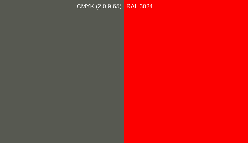 CMYK Color CMYK (2 0 9 65) vs RAL 3024 side by side comparison CMYK Color CMYK (2 0 9 65) vs RAL 3024 side by side comparison