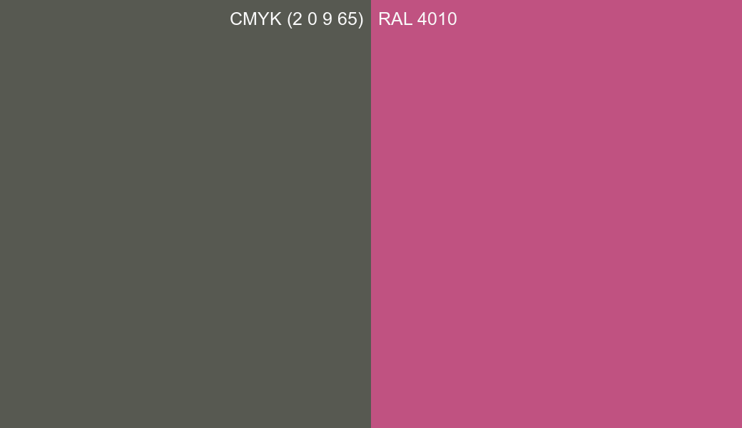 CMYK Color CMYK (2 0 9 65) vs RAL 4010 side by side comparison CMYK Color CMYK (2 0 9 65) vs RAL 4010 side by side comparison