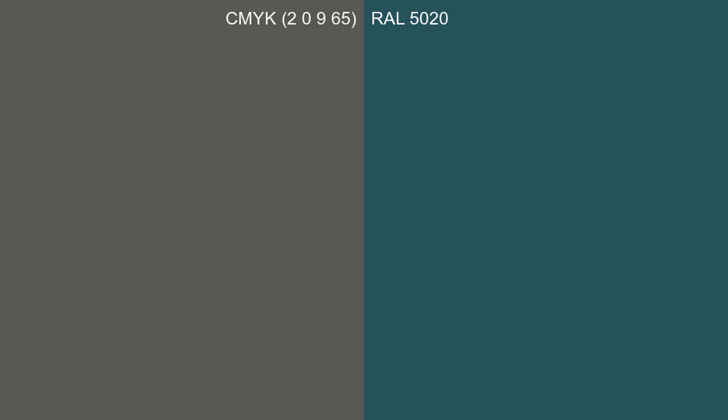 CMYK Color CMYK (2 0 9 65) vs RAL 5020 side by side comparison CMYK Color CMYK (2 0 9 65) vs RAL 5020 side by side comparison