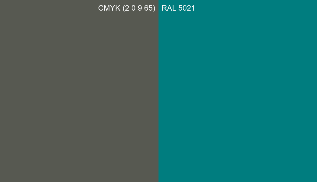CMYK Color CMYK (2 0 9 65) vs RAL 5021 side by side comparison CMYK Color CMYK (2 0 9 65) vs RAL 5021 side by side comparison