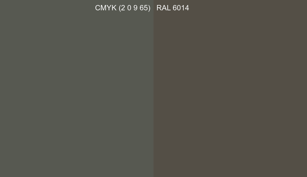 CMYK Color CMYK (2 0 9 65) vs RAL 6014 side by side comparison CMYK Color CMYK (2 0 9 65) vs RAL 6014 side by side comparison