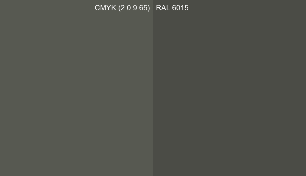 CMYK Color CMYK (2 0 9 65) vs RAL 6015 side by side comparison CMYK Color CMYK (2 0 9 65) vs RAL 6015 side by side comparison