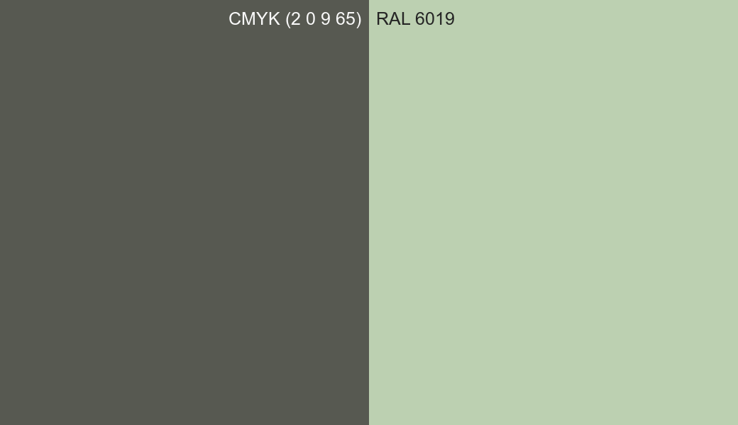CMYK Color CMYK (2 0 9 65) vs RAL 6019 side by side comparison CMYK Color CMYK (2 0 9 65) vs RAL 6019 side by side comparison