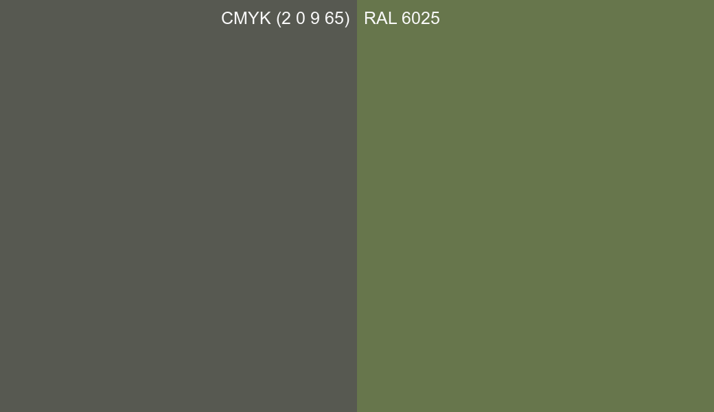 CMYK Color CMYK (2 0 9 65) vs RAL 6025 side by side comparison CMYK Color CMYK (2 0 9 65) vs RAL 6025 side by side comparison