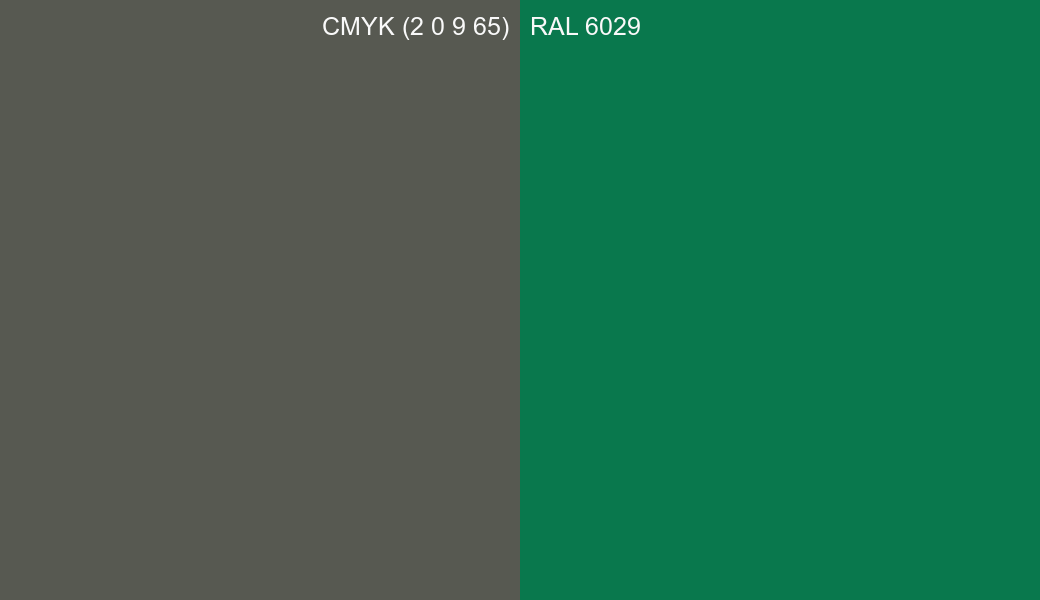 CMYK Color CMYK (2 0 9 65) vs RAL 6029 side by side comparison CMYK Color CMYK (2 0 9 65) vs RAL 6029 side by side comparison