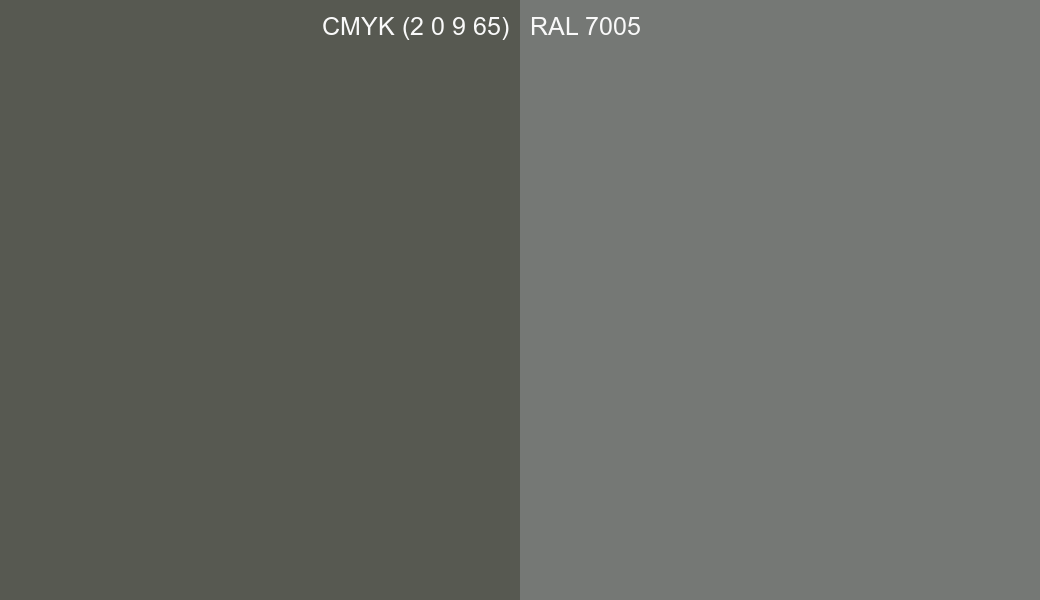 CMYK Color CMYK (2 0 9 65) vs RAL 7005 side by side comparison CMYK Color CMYK (2 0 9 65) vs RAL 7005 side by side comparison