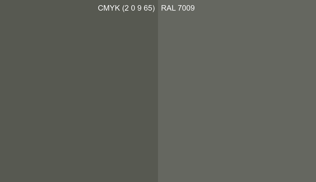 CMYK Color CMYK (2 0 9 65) vs RAL 7009 side by side comparison CMYK Color CMYK (2 0 9 65) vs RAL 7009 side by side comparison