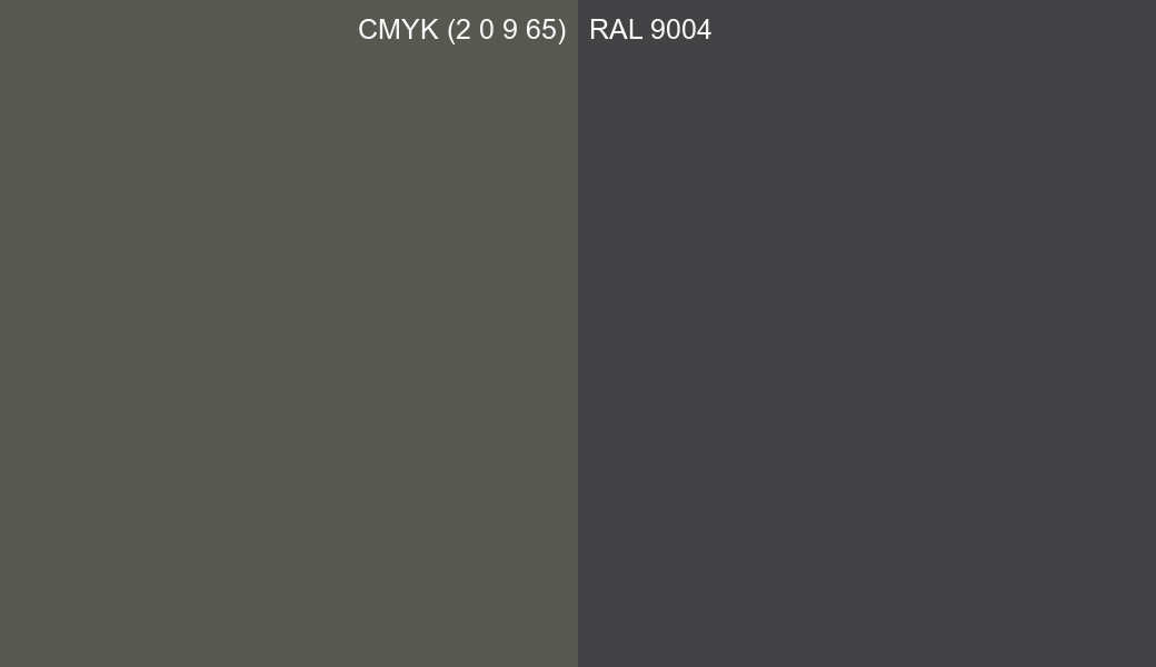 CMYK Color CMYK (2 0 9 65) vs RAL 9004 side by side comparison CMYK Color CMYK (2 0 9 65) vs RAL 9004 side by side comparison