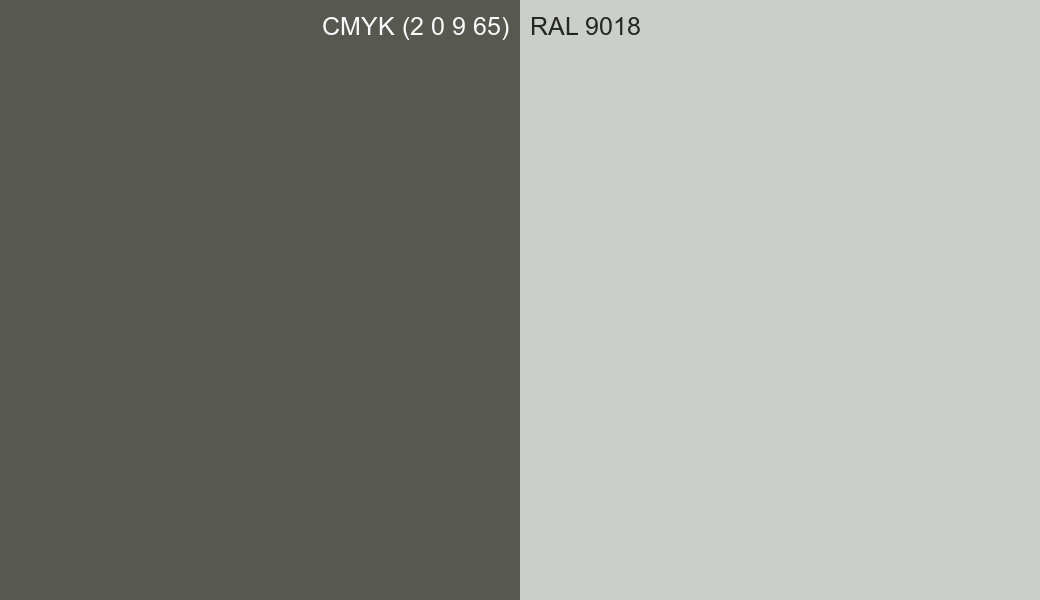 CMYK Color CMYK (2 0 9 65) vs RAL 9018 side by side comparison CMYK Color CMYK (2 0 9 65) vs RAL 9018 side by side comparison
