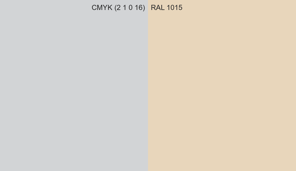 CMYK Color CMYK (2 1 0 16) vs RAL 1015 side by side comparison CMYK Color CMYK (2 1 0 16) vs RAL 1015 side by side comparison