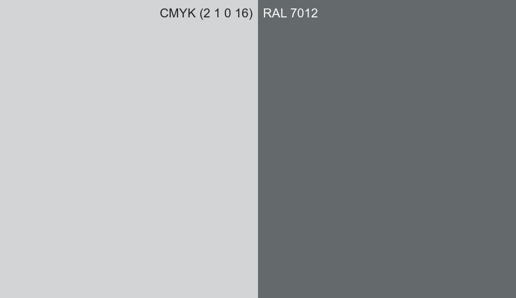 CMYK Color CMYK (2 1 0 16) vs RAL 7012 side by side comparison CMYK Color CMYK (2 1 0 16) vs RAL 7012 side by side comparison