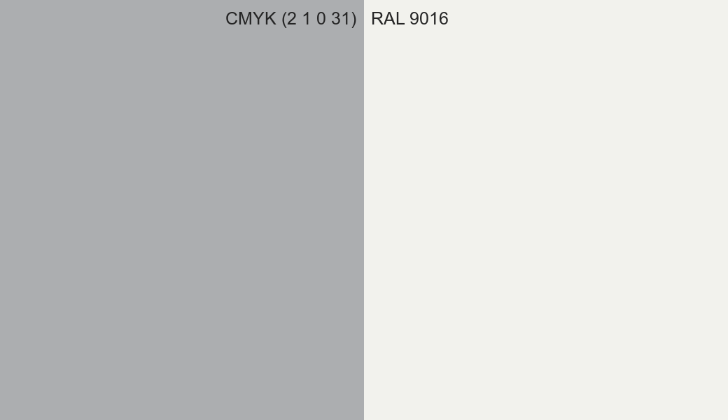 CMYK Color CMYK (2 1 0 31) vs RAL 9016 side by side comparison CMYK Color CMYK (2 1 0 31) vs RAL 9016 side by side comparison