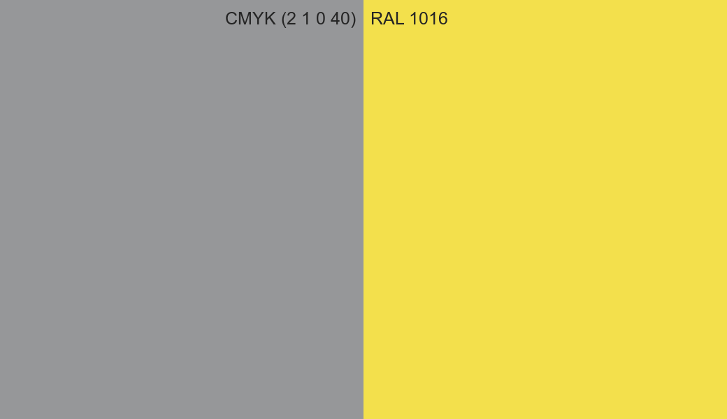 CMYK Color CMYK (2 1 0 40) vs RAL 1016 side by side comparison CMYK Color CMYK (2 1 0 40) vs RAL 1016 side by side comparison