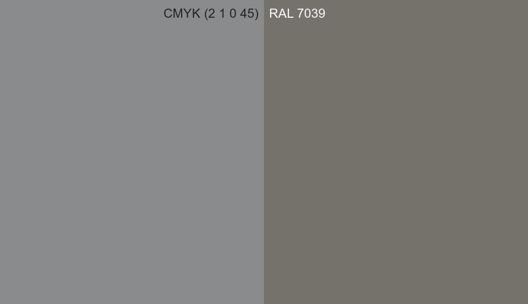 CMYK Color CMYK (2 1 0 45) vs RAL 7039 side by side comparison CMYK Color CMYK (2 1 0 45) vs RAL 7039 side by side comparison
