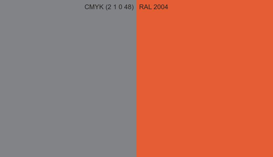 CMYK Color CMYK (2 1 0 48) vs RAL 2004 side by side comparison CMYK Color CMYK (2 1 0 48) vs RAL 2004 side by side comparison