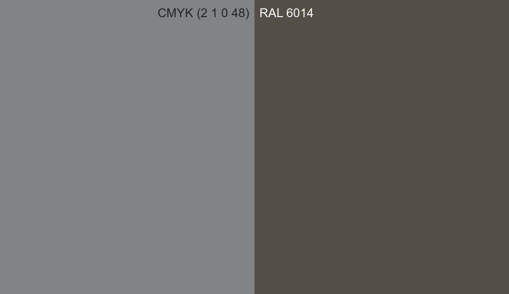CMYK Color CMYK (2 1 0 48) vs RAL 6014 side by side comparison CMYK Color CMYK (2 1 0 48) vs RAL 6014 side by side comparison