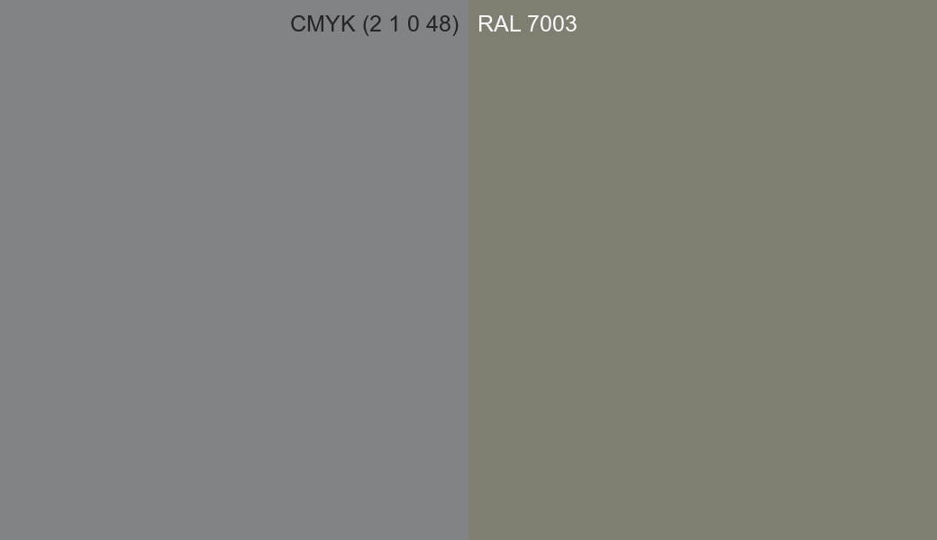 CMYK Color CMYK (2 1 0 48) vs RAL 7003 side by side comparison CMYK Color CMYK (2 1 0 48) vs RAL 7003 side by side comparison