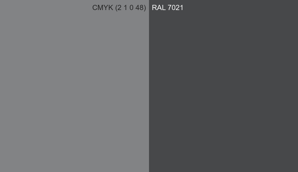 CMYK Color CMYK (2 1 0 48) vs RAL 7021 side by side comparison CMYK Color CMYK (2 1 0 48) vs RAL 7021 side by side comparison