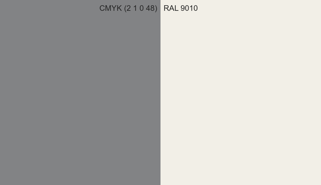 CMYK Color CMYK (2 1 0 48) vs RAL 9010 side by side comparison CMYK Color CMYK (2 1 0 48) vs RAL 9010 side by side comparison