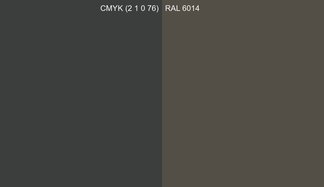 CMYK Color CMYK (2 1 0 76) vs RAL 6014 side by side comparison CMYK Color CMYK (2 1 0 76) vs RAL 6014 side by side comparison