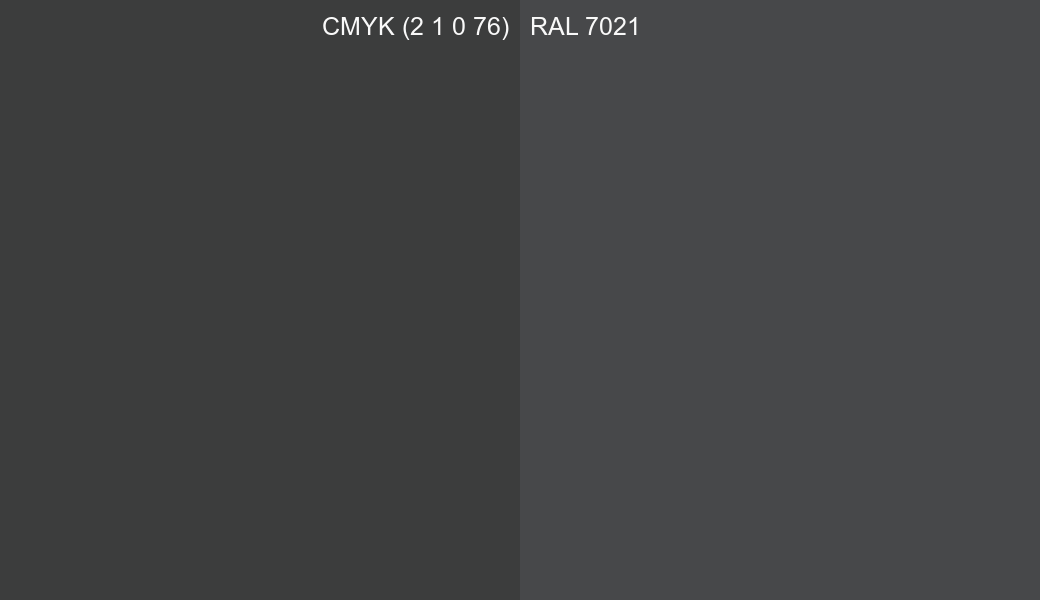 CMYK Color CMYK (2 1 0 76) vs RAL 7021 side by side comparison CMYK Color CMYK (2 1 0 76) vs RAL 7021 side by side comparison
